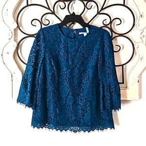 Draper James Women's Lace Bell-Sleeve Blouse Deep Teal Size 8